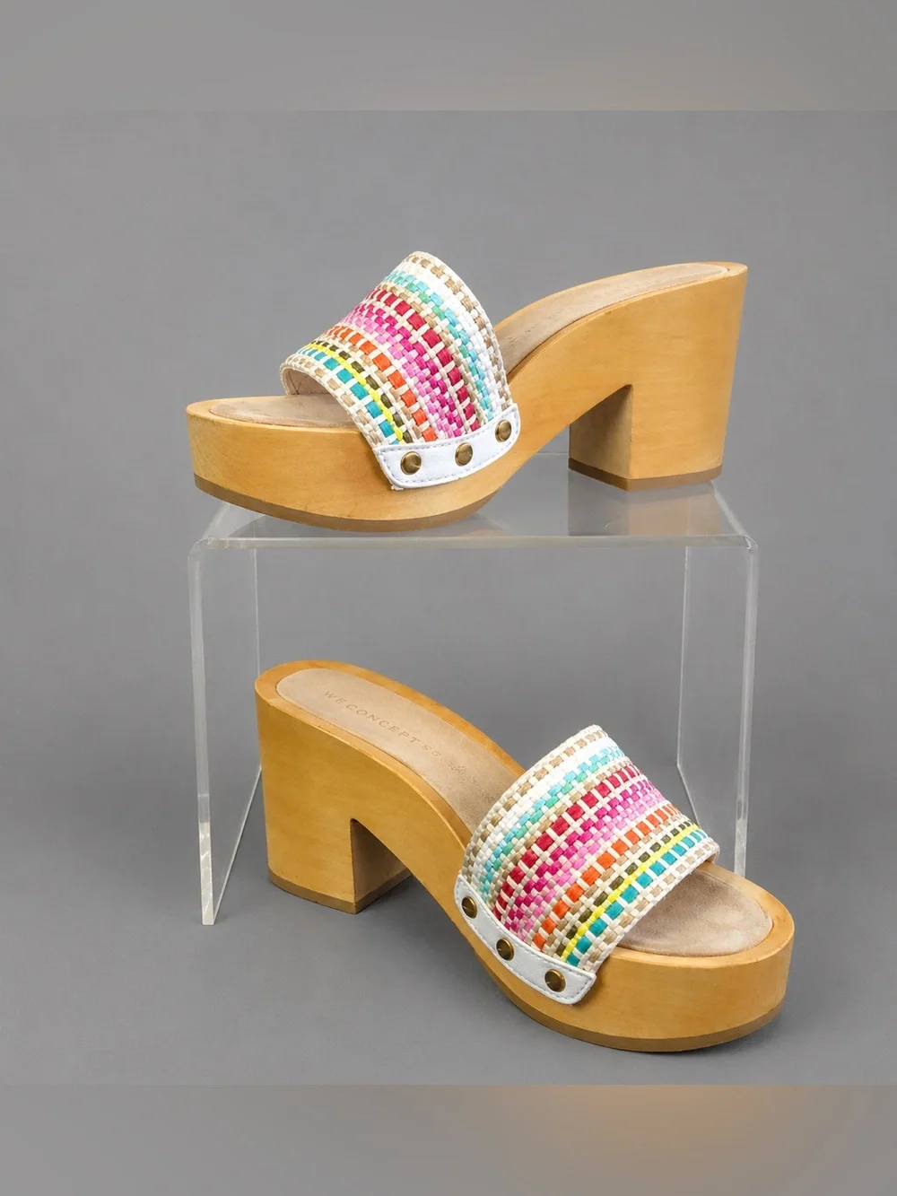 Veronica Beard Hannalee Woven Platform Sandals Multicolor Wood Heel Size 7